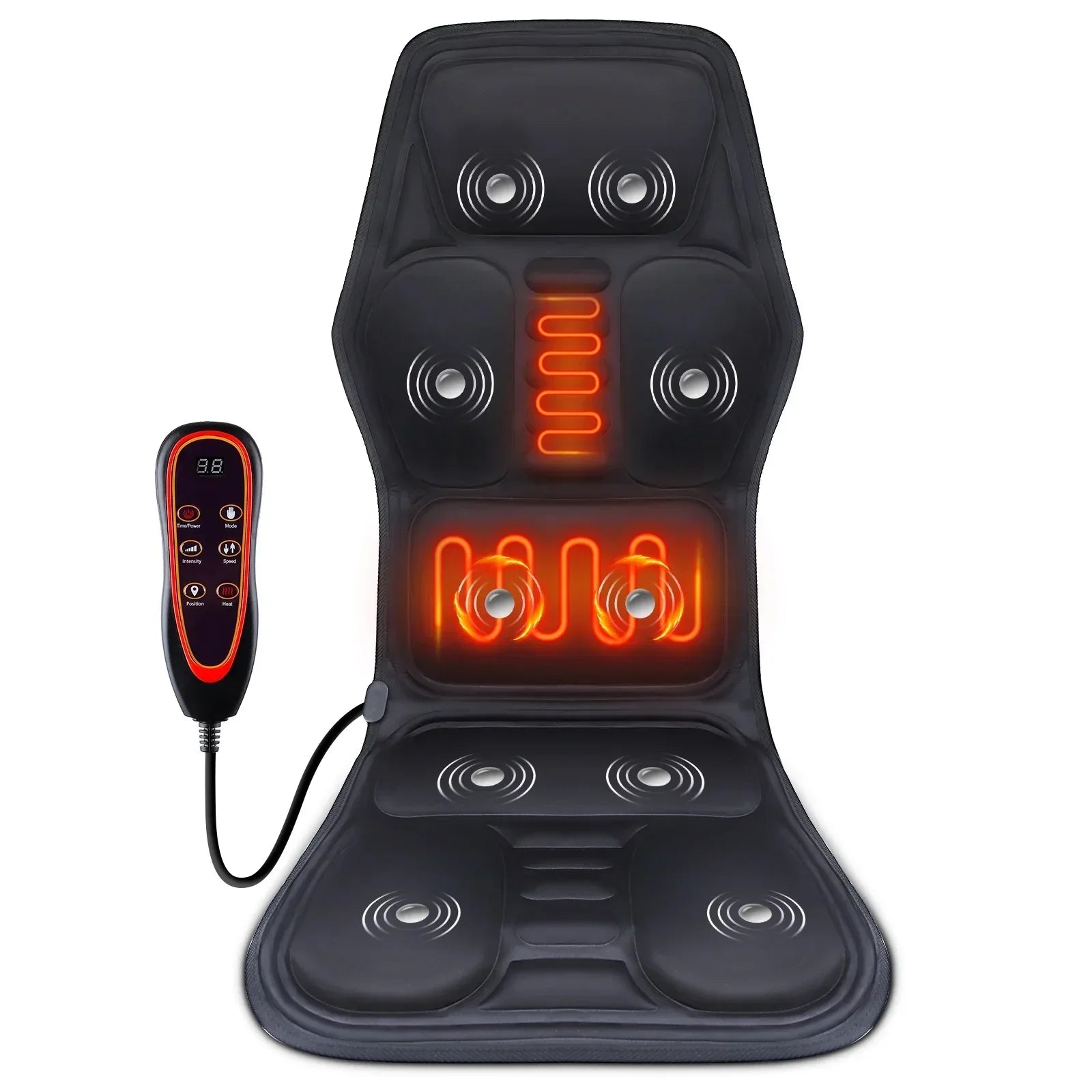 Heating Lumbar Back Massager Pad - Infrared Heat Vibration Air Compression for Neck Shoulder Car Home Office Chair Massage Bed