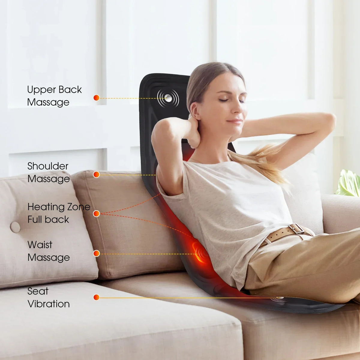 Heating Lumbar Back Massager Pad - Infrared Heat Vibration Air Compression for Neck Shoulder Car Home Office Chair Massage Bed
