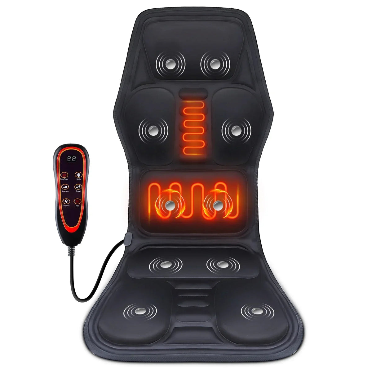 Heating Lumbar Back Massager Pad - Infrared Heat Vibration Air Compression for Neck Shoulder Car Home Office Chair Massage Bed